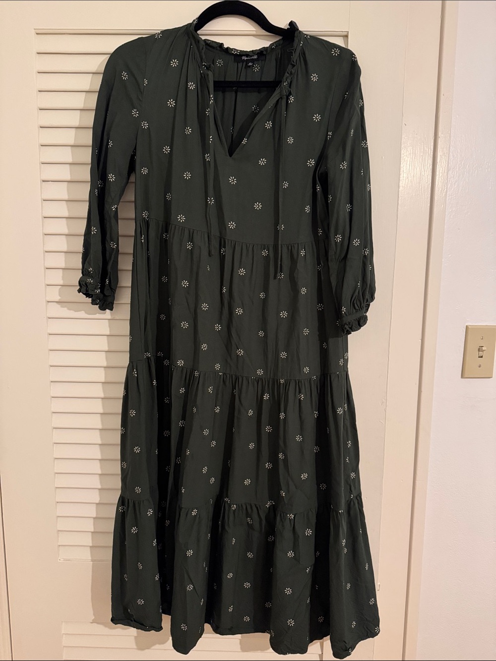 Madewell Olive Green Floral Tiered Maxi Dress